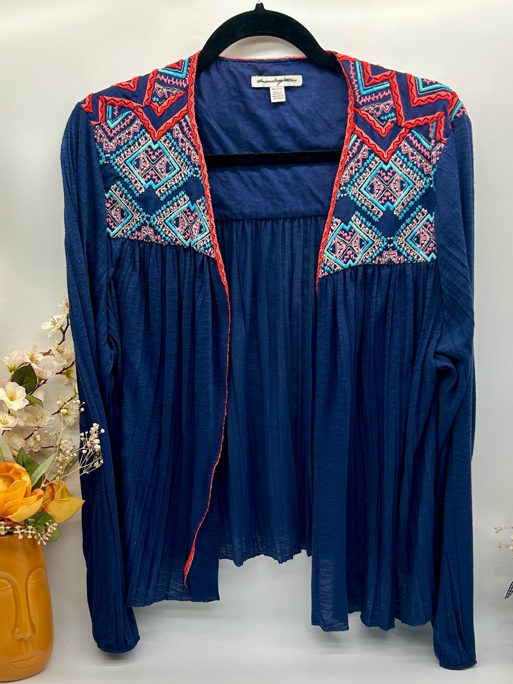 American Eagle Outfitters Navy rodeo cowgirl western hobo western stitch open